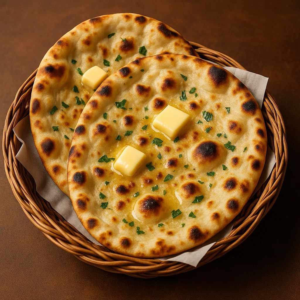 Fresh Garlic Naan bread baked in tandoor oven